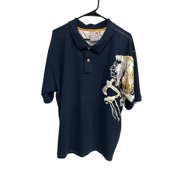 Pepe Jeans London Polo Shirt Navy Gold Sz 4XL Embroidered Native American Chief - Picture 1 of 10